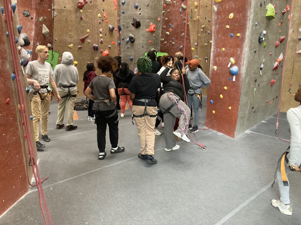 Students rock climbing