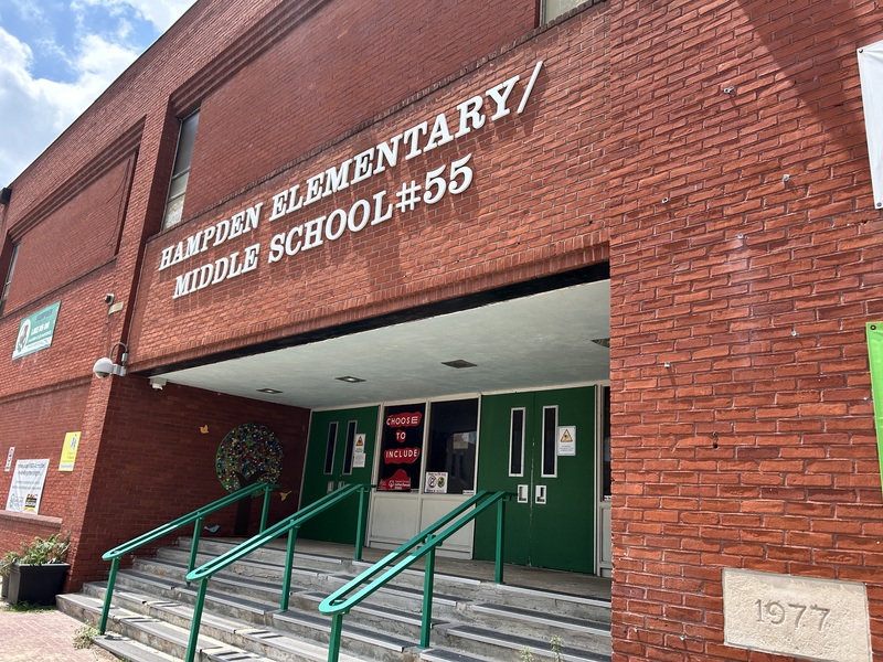 Exterior shot of Hampden Elementary.