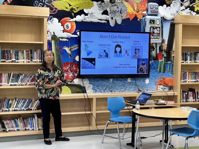 Retired Northrop Grumman engineer Katherine Dougan outlined her career path and described her former job duties.