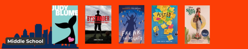 Middle school books to read showing thumbnail images of the covers