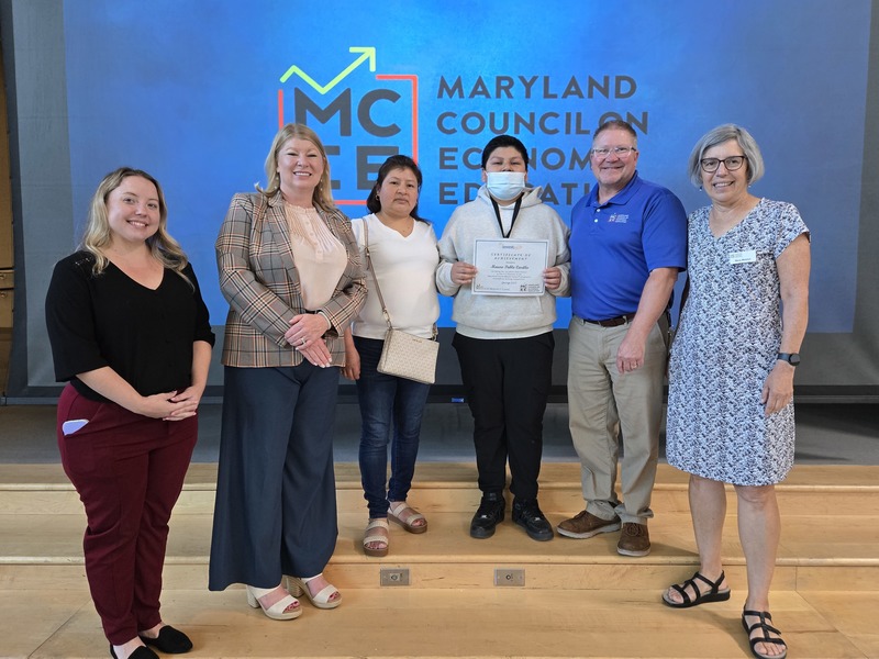 Teacher Samantha Sines Gergela, Holabird Academy  Stephanie Novak Papp, Parent Maria Carillo, Mauro Pablo Carillo, MCEE Director of Education Rick Jester, MCEE Director of Student Programs Mary Metzler