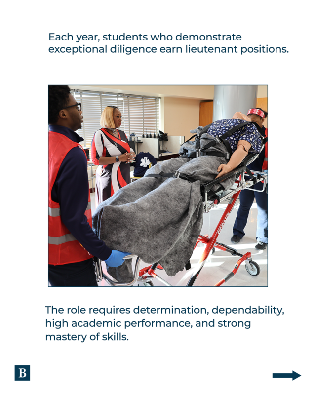 Each year, students who demonstrate exceptional diligence earn lieutenant positions.  The role requires determination, dependability, high academic performance, and strong, mastery of skills. 