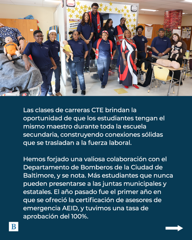 Las clases de carreras CTE brindan la oportunidad de que los estudiantes tengan el mismo maestro durante toda la escuela secundaria, construyendo conexiones sólidas que se trasladan a la fuerza laboral. 