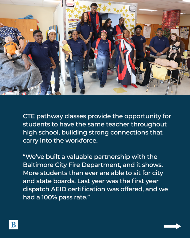 CTE pathway classes provide the opportunity for students to have the same teacher throughout high school, building strong connections that carry into the workforce.