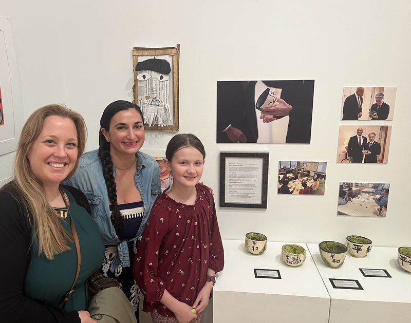 Jessica Chambers, art teacher Stephanie Cafaro-Edwards, and a student at the BMA art exhibit