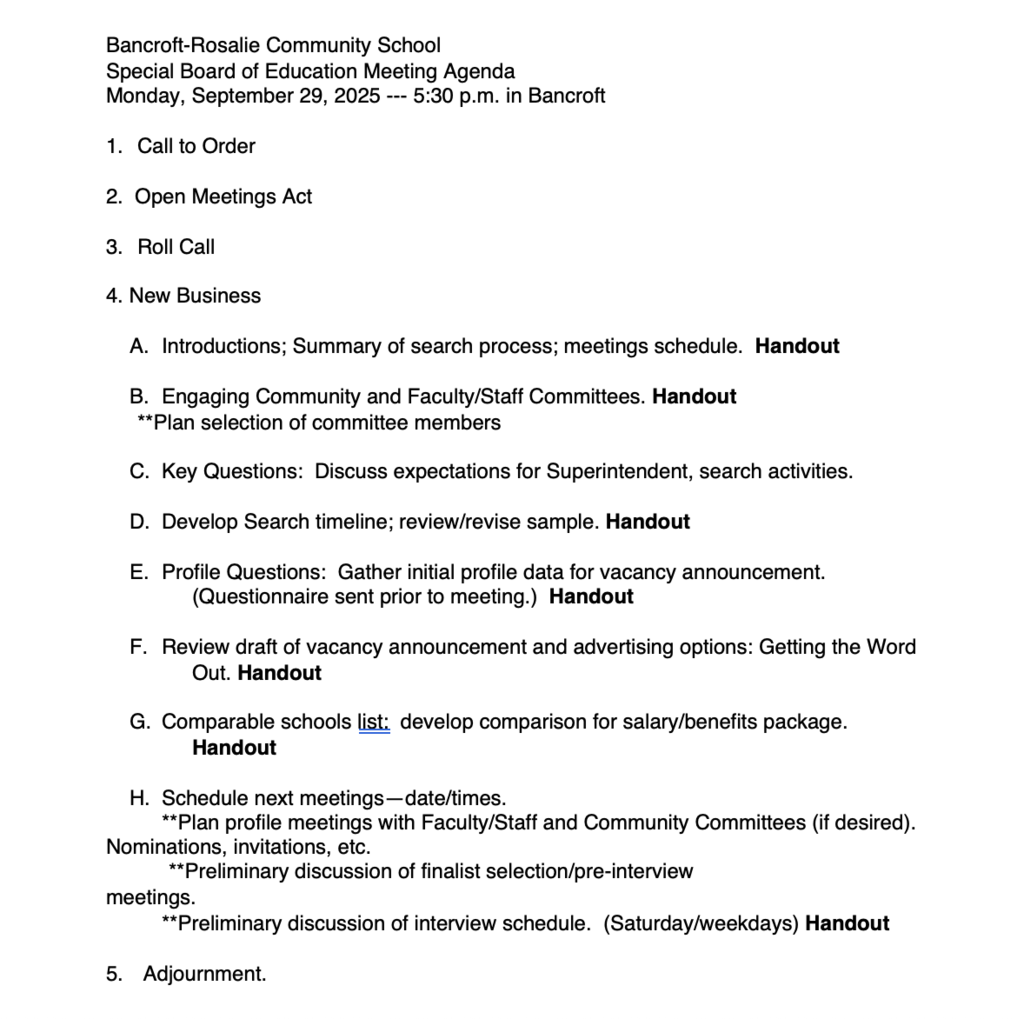 Special Board of Education Meeting 