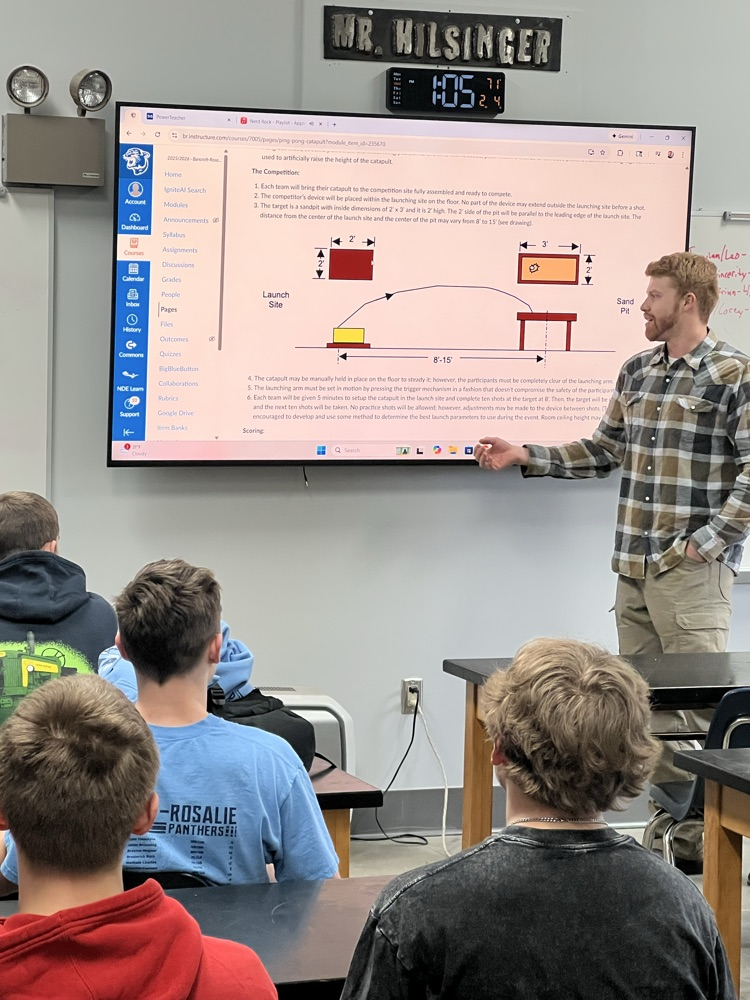 Mr. Staab introducing a catapult project to the Tech Ed class  