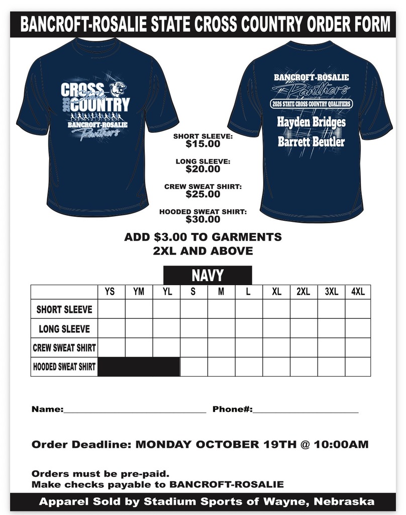 2026 State Cross Country Shirts