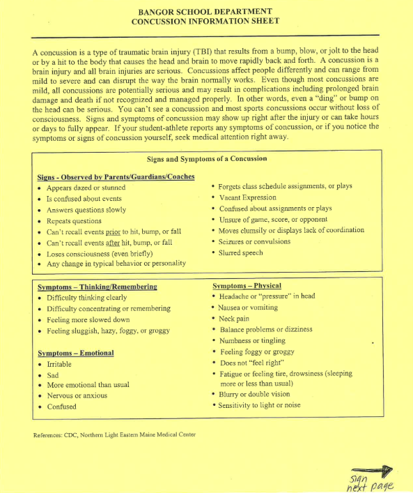 Concussion Information Sheet Page 1