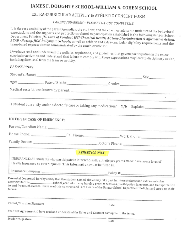 Extra-Curricular Activity & Athletic Consent Form