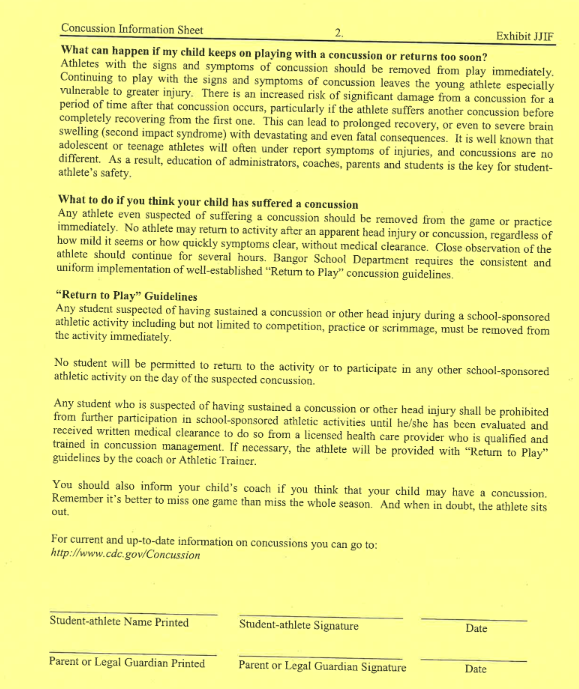 Concussion Information Sheet Page 2