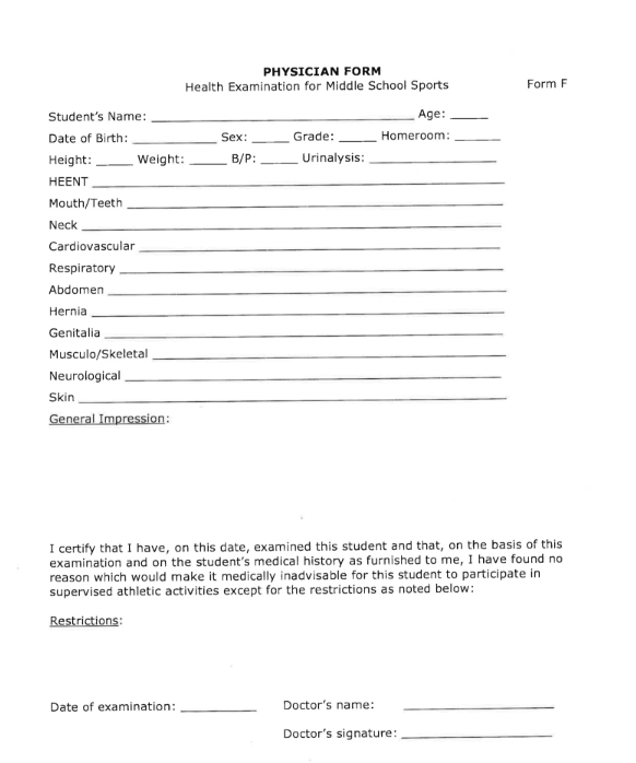 Sports Physical Form