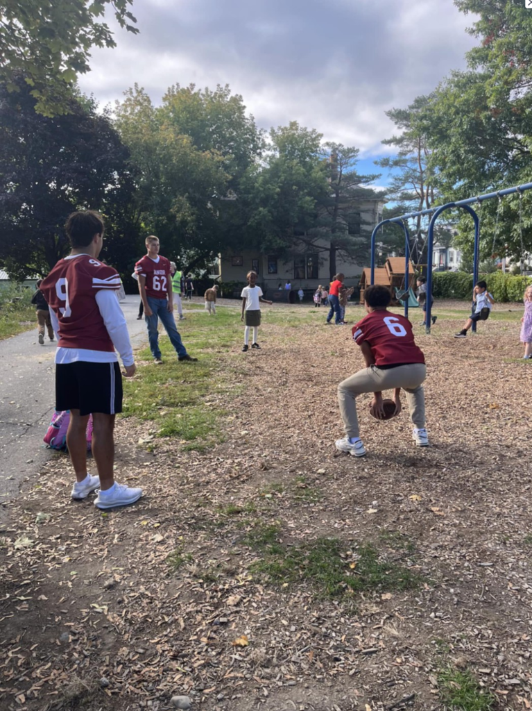 Abraham Lincoln School had a special visit from the Bangor High School Football Team this week! The players joined our students for morning recess, bringing lots of energy, smiles, and fun to the playground. Our students loved having the chance to play alongside these “big kids.” We’re cheering them on and wishing them the best of luck this season!  A big shout out to Mrs. Morris for organizing this! Next home game is Friday, Oct. 10 vs. Windham at 7pm. GoRams!