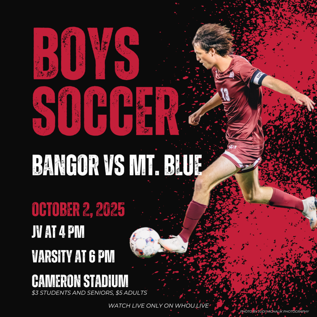 Game Day Announcement! Join us for an exciting match as the Bangor Rams Boys Soccer team faces off against Mt. Blue on October 2! JV: 4 PM Varsity: 6 PM $3 for Students and Seniors $5 for Adults #BangorRamsSoccer #GameDay #WeAreBangor
