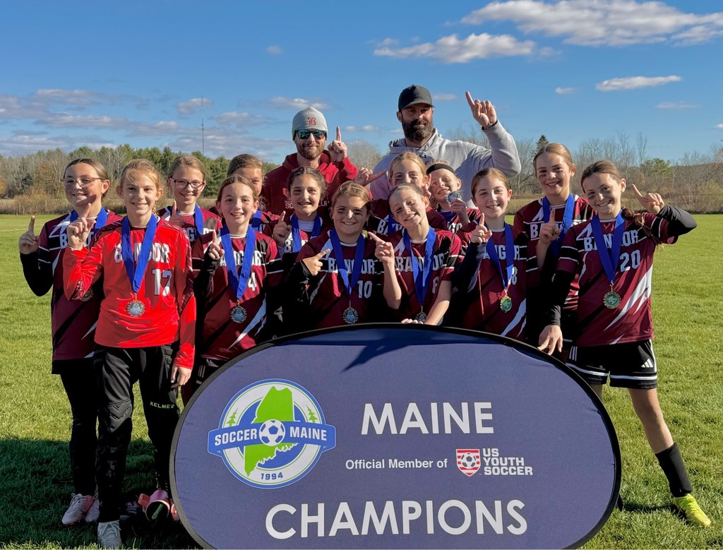 Congratulations to the Bangor Girls U12 Soccer club team who won the state championships on November 2! The team defeated Saco 5-1.  Players from Mary Snow: Nora Robinson, Mya Muzzy, Elin Main, and Jackie Jacobs.  Players from William S. Cohen: Elsie Fitzpatrick, Audrey Perky, and Adlee Chambers.   Players from Fairmount: Marina Light The team also consists of players from Bucksport, Orrington, Southwest Harbor, and Hancock. Coaches: Tyler Muzzy and Andy Fitzpatrick. 