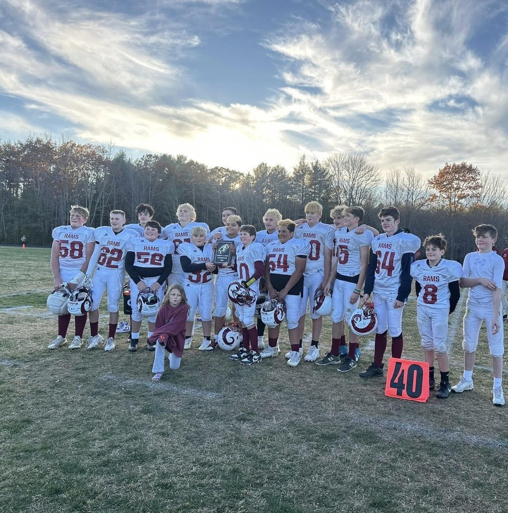 Congratulations to the middle school football team (Cohen & Doughty) for winning the Eastern Maine Middle School League Football Championship! The team traveled to Medomak Middle School on Wednesday, October 29, and earned a 30-0 victory to secure the championship and avenge their only loss of the season. The team finished with a record of 7-1. Congratulations to all the players, and thank you to our coaches for an outstanding season! Go Rams!