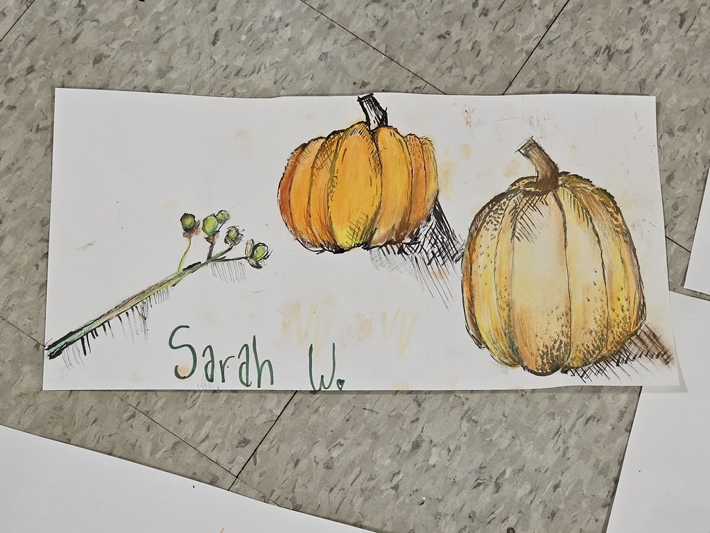Students in Ms. Bryand's art classes used unconventional materials to create their fall-inspired art this week. Students used branches dipped in ink to draw and sketch gourds.  