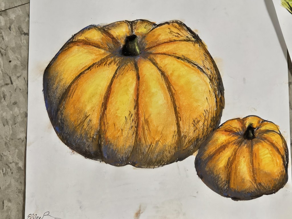 Students in Ms. Bryand's art classes used unconventional materials to create their fall-inspired art this week. Students used branches dipped in ink to draw and sketch gourds.  