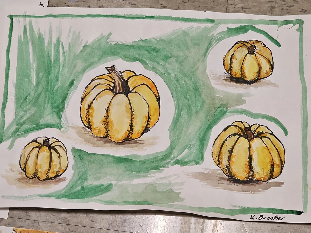 Students in Ms. Bryand's art classes at Bangor High used unconventional materials to create their fall-inspired art this week. Students used branches dipped in ink to draw and sketch gourds instead of traditional pencil and pen.