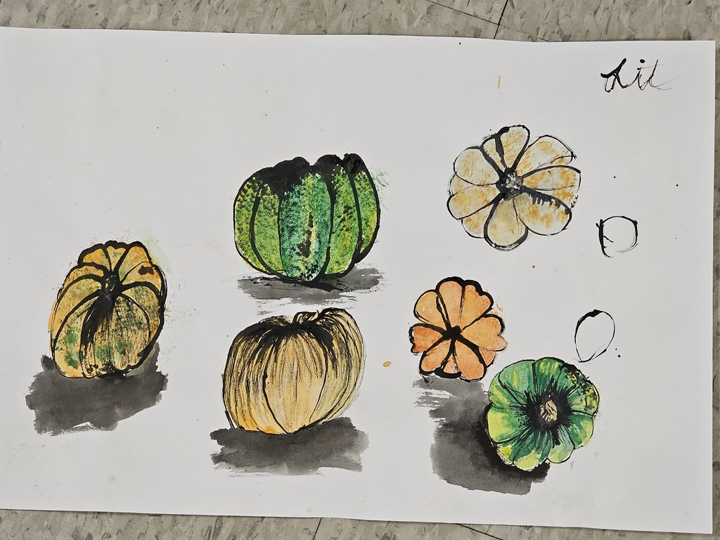 Students in Ms. Bryand's art classes at Bangor High used unconventional materials to create their fall-inspired art this week. Students used branches dipped in ink to draw and sketch gourds instead of traditional pencil and pen.