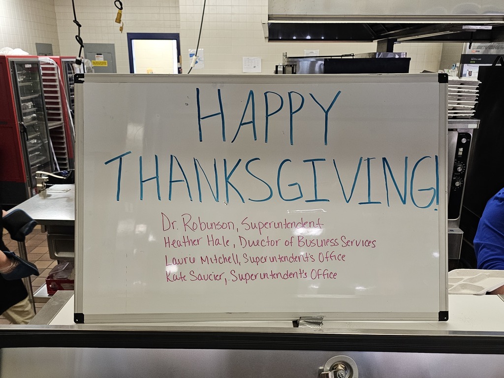 Thank you to members of the superintendent's office for being our guest servers at Doughty today! Thanksgiving lunch is one of our largest serving days of the year. You served 267 students and 42 staff today!