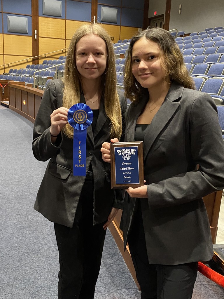 Sophia Hall and Gabby Curtis competed this weekend in the Forensicsgiving Debate Tournament in York. These two won first place in Public Forum. Congratulations to these two amazing competitors.