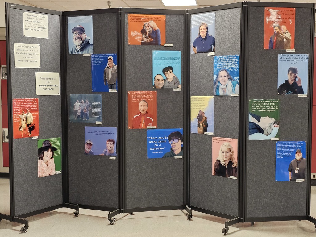 Mrs. Throckmorton's Creative Writers  and Mr. Hutchins' Digital Arts classes collaborated together to create portraits inspired bu Robert Shetterly's "AMERICANS WHO TELL THE TRUTH" project. Senior creative writing students chose someone in their lives who taught them a valuable life lesson by example. Digital Art student students help to edit photographs, backgrounds, and text for the BHS project. These portraits are called "HUMANS WHO TELL THE TRUTH"