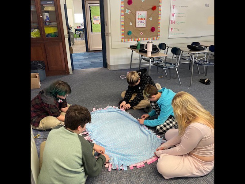 JMG students completed a community service project this month. They made blankets to donate to our pediatric cancer treatment floor at the Lafayette building in Brewer. Students are learning how to get involved in civic engagement by making positive changes in their community. We hope to do more community service projects like this in the future!