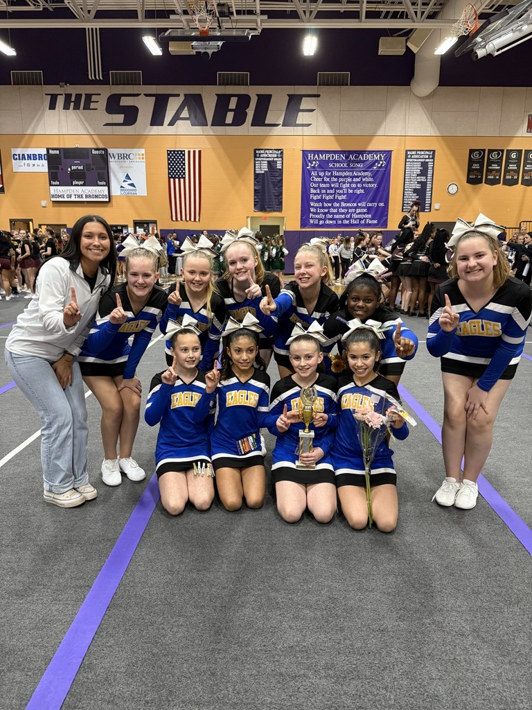 Congratulations to the Cohen Cheer Teams for their excellent performances at recent competitions. The Cohen A team won second place at the KVAC Cheering Competition at the Augusta Civic Center. The KVAC competition included 15 teams from across the state. The Cohen B Team earned first place at the Stampede Showdown Competition held at Hampden Academy. Good luck to the Cheerleaders tonight at the Bucksport Invitational Competition! Go Eagles! #WeAreBangor