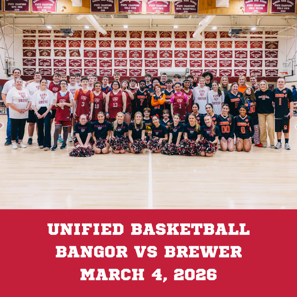 Bangor and Brewer Unified Basketball teams with the Bangor Unified Cheerleaders.