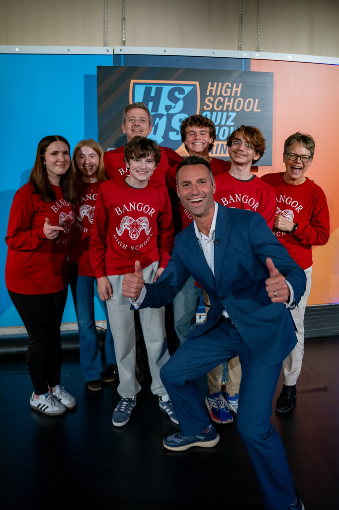 The Bangor Rams Quizbowl team with host Todd! Watch the Bangor Rams QuizBowl team take on Mt. Ararat. Stream on YouTube at or watch on PBS tonight (Sunday @ 5pm). #WeAreBangor #HighSchoolQuizShowMaine #MainePBS #trivia