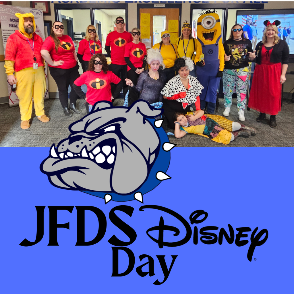 JFDS staff dressed up as their favorite Disney and Animated Characters. Winnie the Pooh, The Incredibles, Ursula, Cruella, Minons, The Goofy Movie and Minnie Mouse 