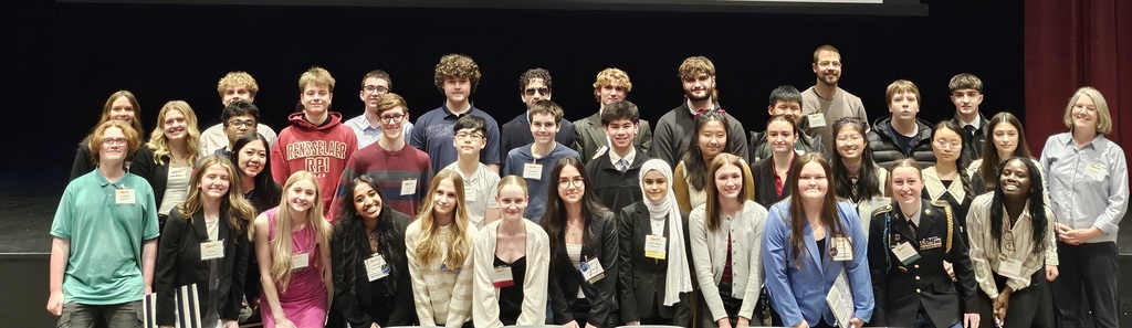Group photo of the Bangor High students and advisors who attended the Maine State Science Fair.