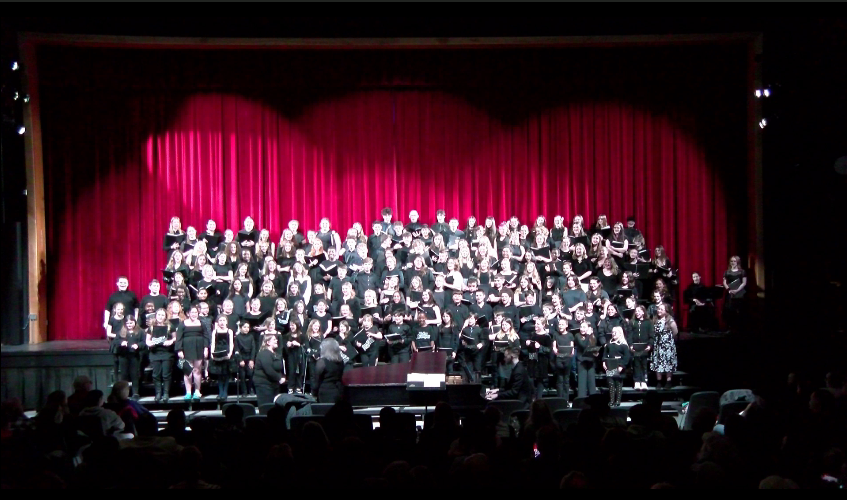 Bangor Chorus students gather on stage at the All City Chorus Concert held in Peakes Auditorium.