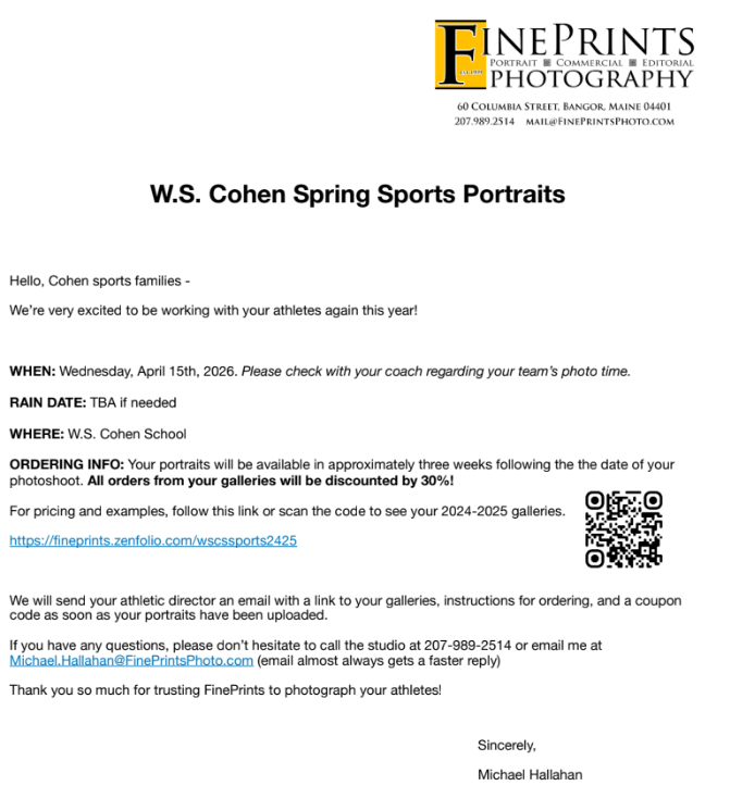 WSCS Spring Sports Pictures Information