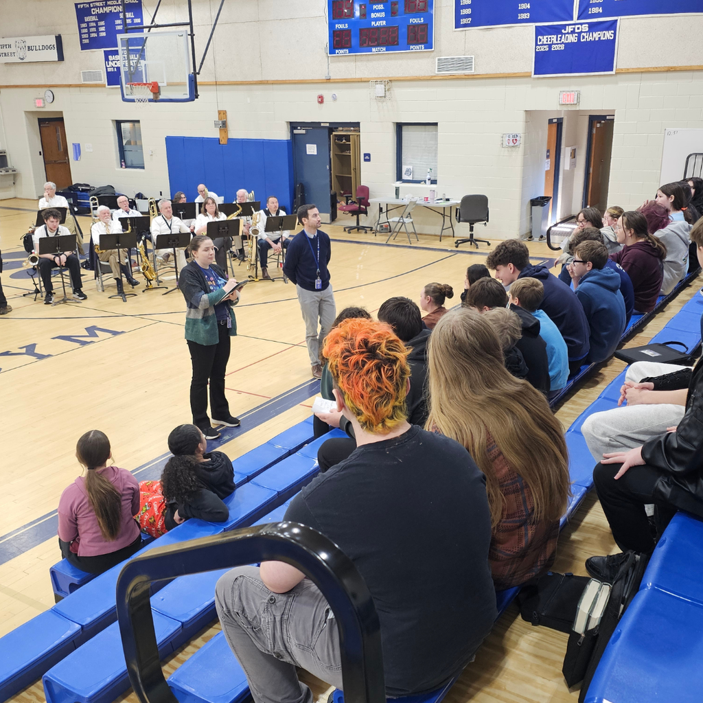 Today at JFDS, we held a "Spring Into the Arts" expo led by Mrs. Cousins, Mr. Gebhart, and Mrs. Harvey. Students chose three hands-on sessions from a lineup across visual arts, music, MLTI, theater, and dance. Highlights included a jazz big band, Bangor High percussion ensemble, brass & woodwind quintets, a Maine Savings Amphitheatre talk, theater improv, pet portrait drawing, graphic design, hip hop, swing, Irish step dance, and so much more!  A giant thank-you to the community volunteers who shared their time and talent and helped show our students what a future in the arts can look like!