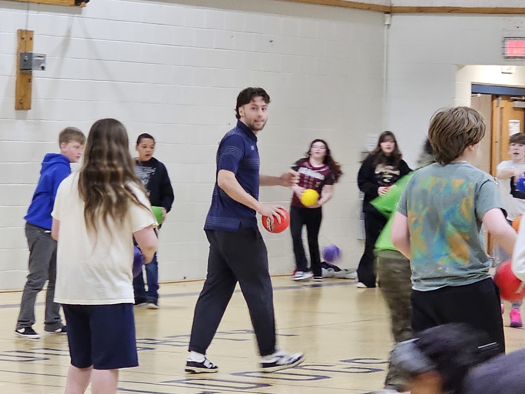 UMaine Hockey players joining in a game of dodgeball