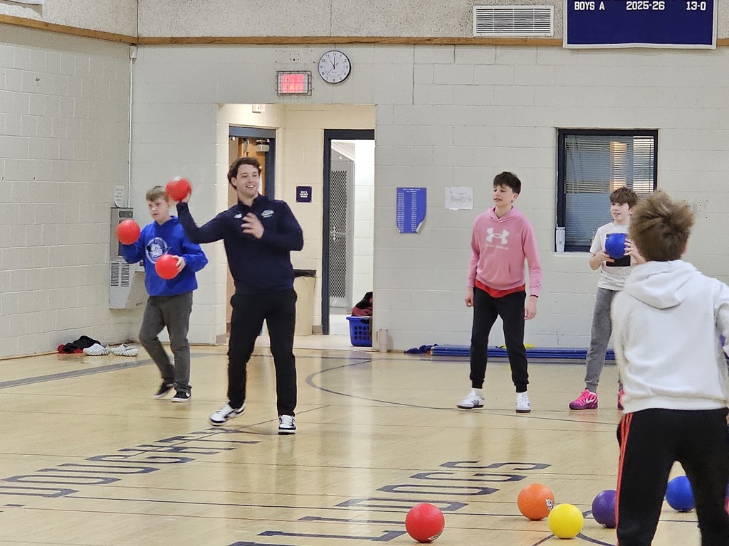 UMaine Hockey players joining in a game of dodgeball