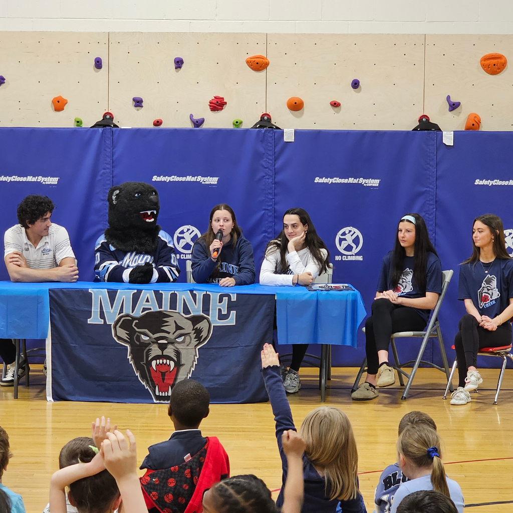 A huge thank you to the UMaine athletes for visiting the Abraham Lincoln School today!  Your time, energy, and support helped us celebrate the last day of school before April Break—and the students loved it! Go Black Bears! #WeAreBangor