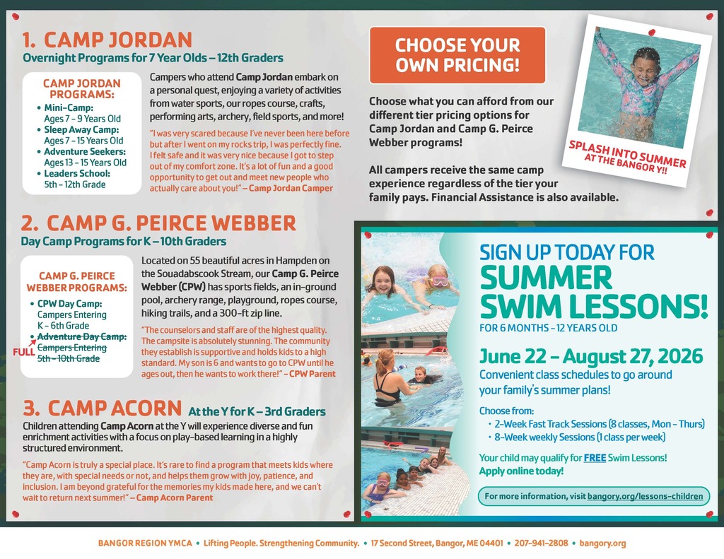 Bangor Y Summer Camp Flyer