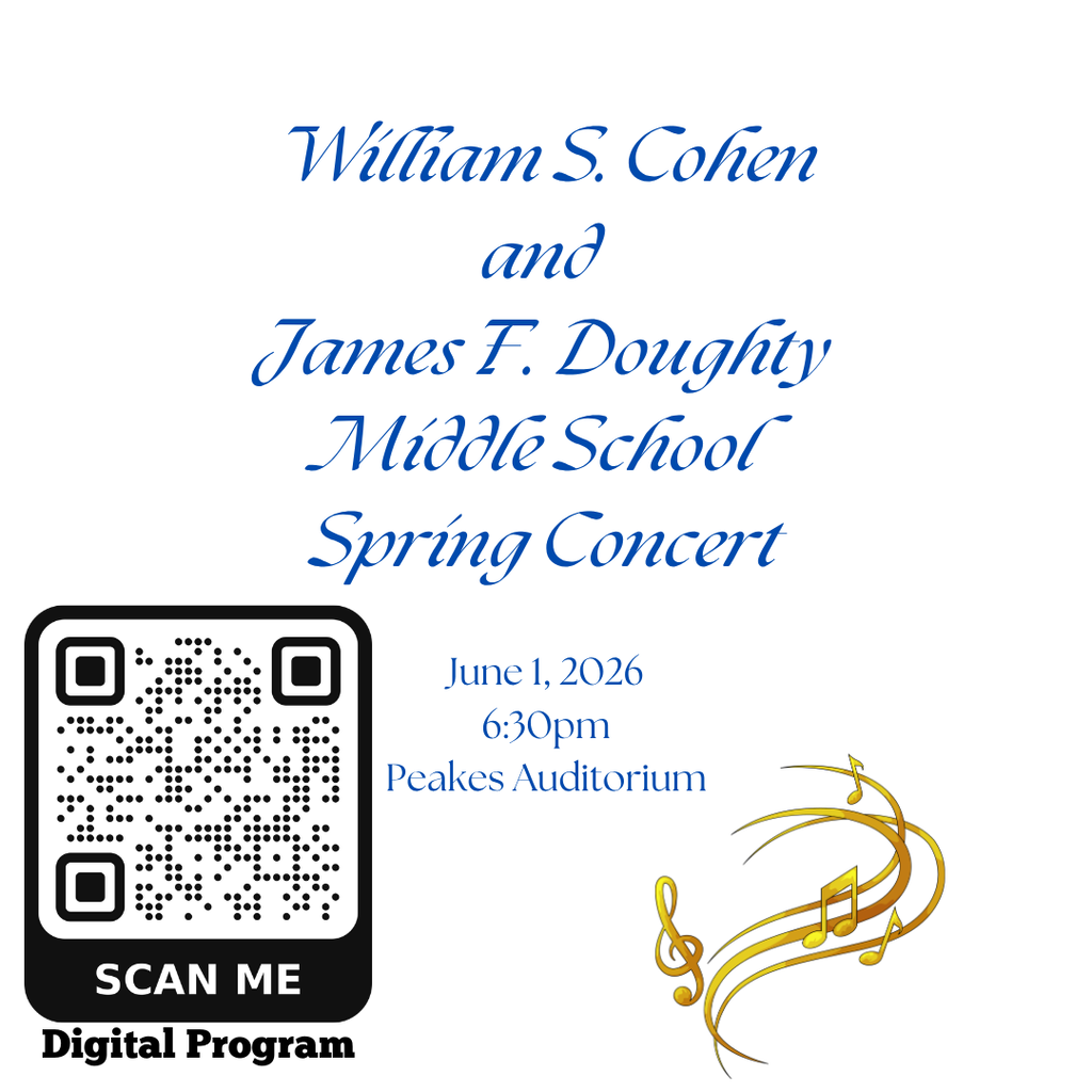 Middle School Spring Concert June 1, 2026 6:30 PM Band, Orchestra, and Chorus Join us tonight in Peakes Auditorium! Scan the QR code for a digital program.