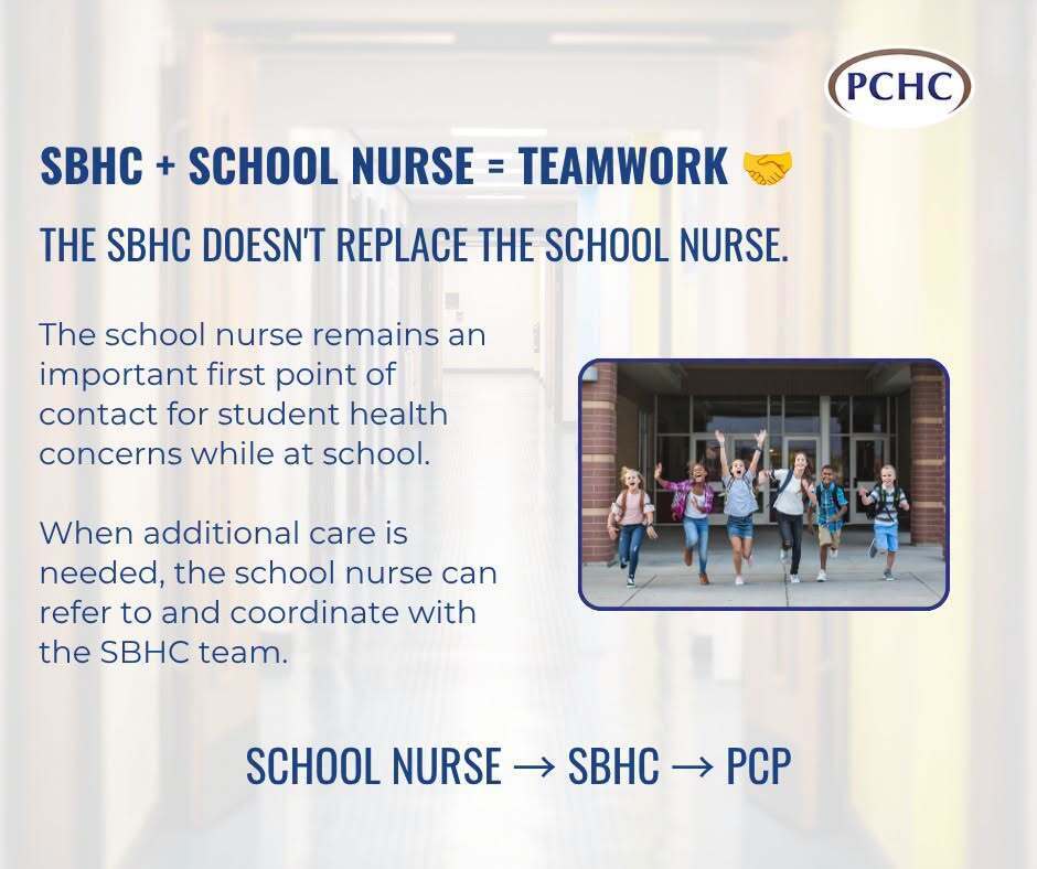 Text and image of children walking to school. Text reads: School Nurse remains an important first point of contact for student health concerns.