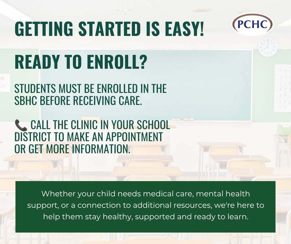 A white and green banner with a heading "Getting Started Is Easy!" and text explaining enrollment for care.