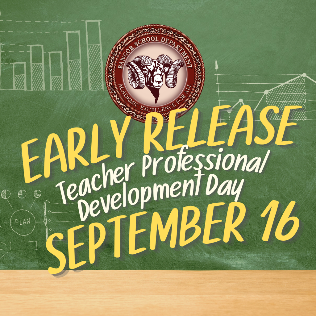 #HeyBangor There are seven early release days on this year's school calendar. The first early release day is next week, Wednesday, September 16. Dismissal for BHS is at 11 am, middle schools  11:30 am, and elementary  schools at 12 pm. Lunch will be served before students are dismissed. To view the academic calendar click here: https://5il.co/253bd  #WeAreBangor