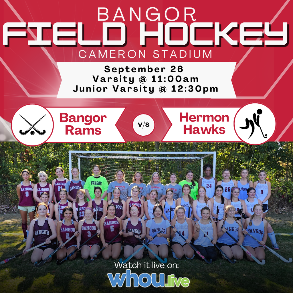 Bangor Field Hockey Bangor vs. Hermon Cameron Stadium September 26, 2026 Varsity @ 11 AM JV @ 12:30 PM Watch it live on WHOU.live  #wearebangor