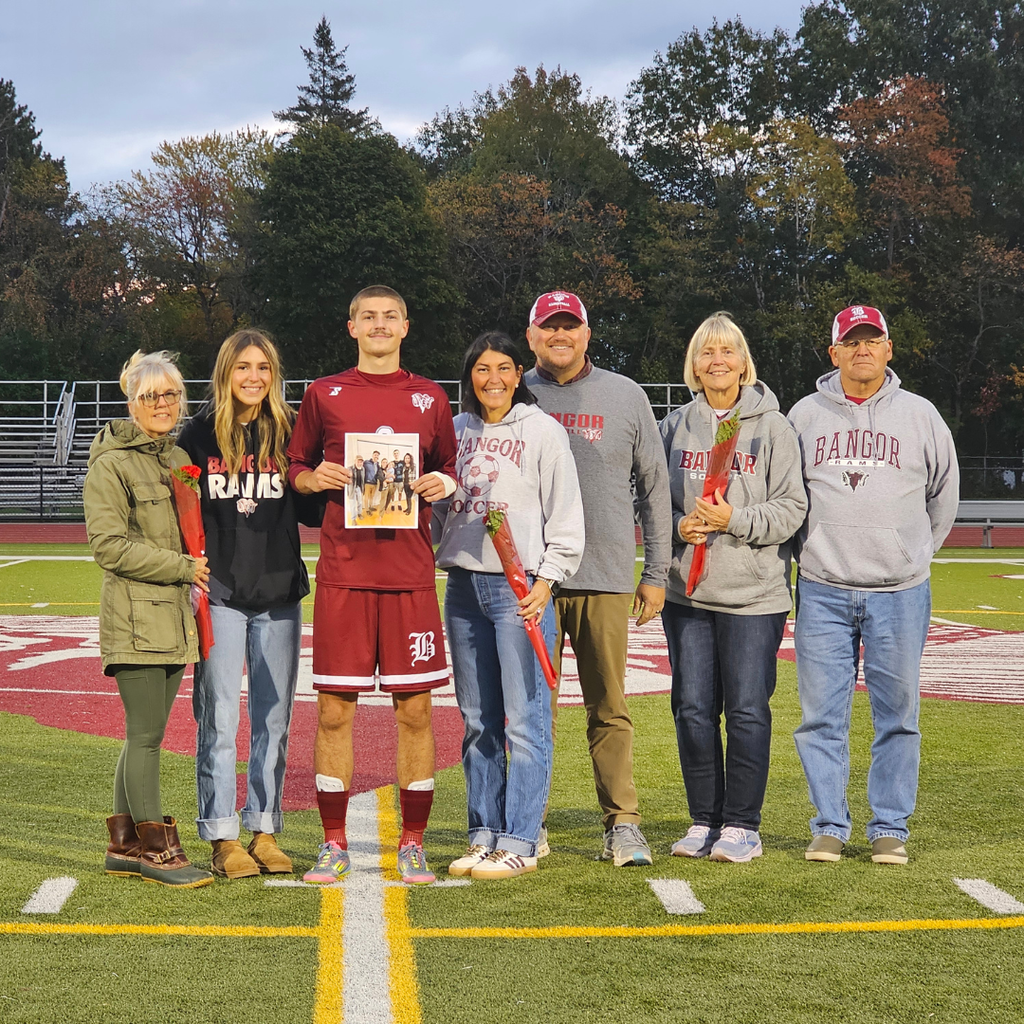 This evening, we recognize the Bangor Rams Boys Soccer seniors as they take the field for one of the final times in their Rams careers.  These student-athletes have spent years building friendships, overcoming challenges, competing with pride, and representing Bangor with determination and sportsmanship. Their impact reaches far beyond the scoreboard, helping to shape the culture and tradition of Bangor Rams soccer for the players who will follow in their footsteps.  Congratulations to our seniors on reaching this meaningful milestone. Thank you for the commitment, heart, and leadership you've brought to the program. We hope you enjoy every moment of your Senior Night and know that the Bangor community is cheering you on.  #WeAreBangor #RamPride