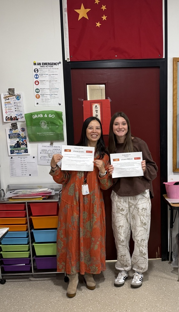 Congratulations to Liliiana Wilcox, who was named High School Student of the Year at the recent 2026 Maine Chinese Conference. She is a fourth-year Chinese student at Bangor High School Lily Crane, a Chinese teacher at Bangor High School, was named Teacher of the Year at the 2026 Maine Chinese Conference. Mrs. Crane was recognized for her outstanding contributions to Chinese education and her 17 years of service. #WeAreBangor