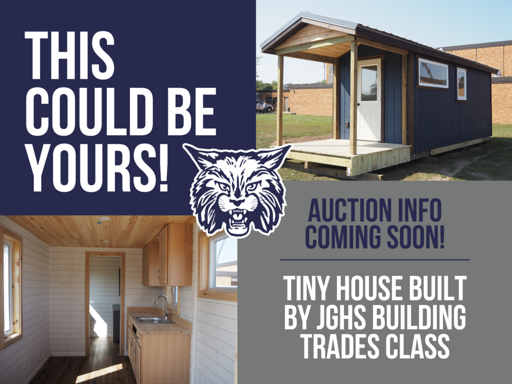 graphic that says "This Could Be Yours!" with photos of a tiny house
