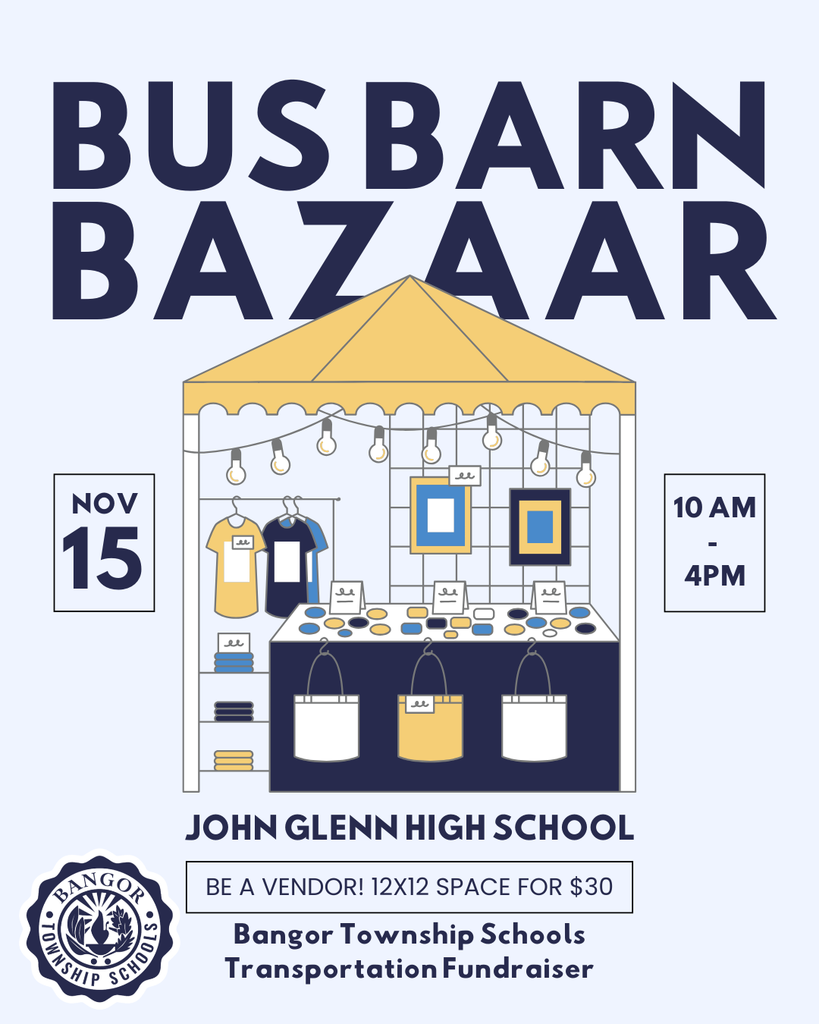Bus Barn Bazaar Fundraiser on November 15 from 10am-4pm at John Glenn High School