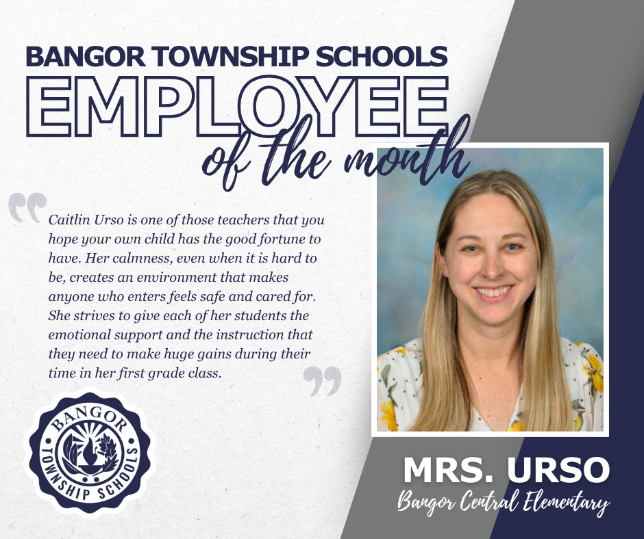 employee of the month graphic announcing Mrs. Caitlin Urso